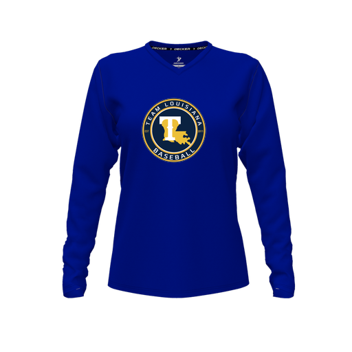 [CUS-DFW-TEES-CMF-VNK-LSL-RYL-FYXS-LOGO1] Comfort T-Shirt (Female Youth XS, Royal, V Neck, Logo 1, Long Sleeve)