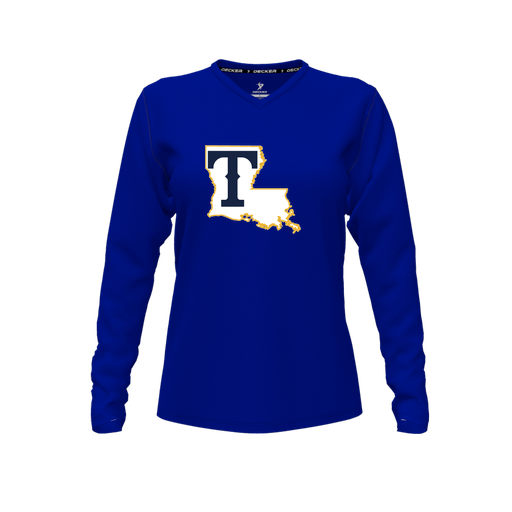 [CUS-DFW-TEES-CMF-VNK-LSL-RYL-FYXS-LOGO2] Comfort T-Shirt (Female Youth XS, Royal, V Neck, Logo 2, Long Sleeve)