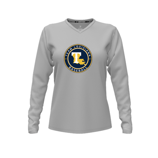 [FTLVCFGY-FYXS-LOGO1] Comfort T-Shirt (Female Youth XS, Gray, V Neck, Logo 1, Long Sleeve)