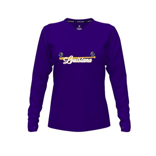 [CUS-DFW-TEES-CMF-VNK-LSL-PUR-FYXS-LOGO3] Comfort T-Shirt (Female Youth XS, Purple, V Neck, Logo 3, Long Sleeve)