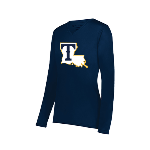 [222824.065.S-LOGO2] Ladies LS Smooth Sport Shirt (Female Adult S, Navy, Logo 2)